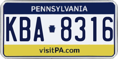 PA license plate KBA8316
