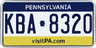 PA license plate KBA8320