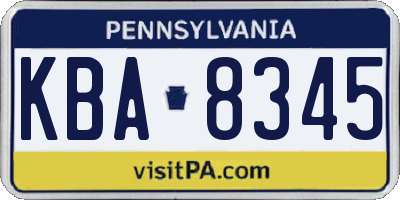 PA license plate KBA8345