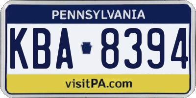 PA license plate KBA8394