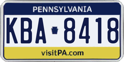 PA license plate KBA8418