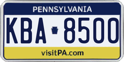 PA license plate KBA8500