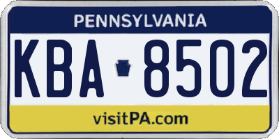 PA license plate KBA8502