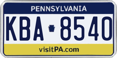 PA license plate KBA8540