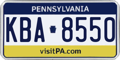 PA license plate KBA8550