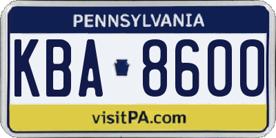 PA license plate KBA8600