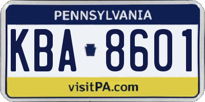 PA license plate KBA8601