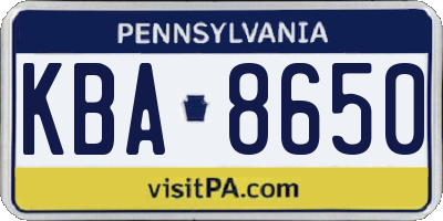 PA license plate KBA8650