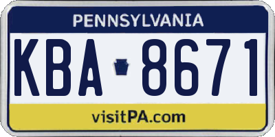 PA license plate KBA8671