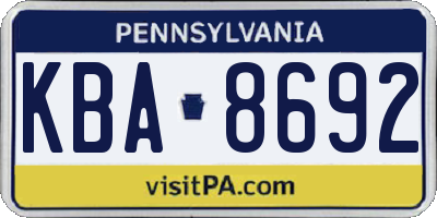 PA license plate KBA8692