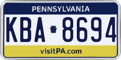 PA license plate KBA8694