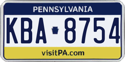 PA license plate KBA8754