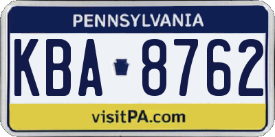 PA license plate KBA8762