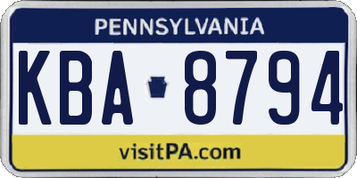 PA license plate KBA8794