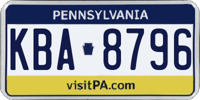 PA license plate KBA8796