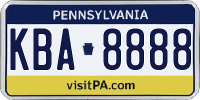 PA license plate KBA8888