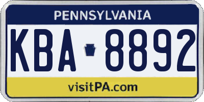 PA license plate KBA8892