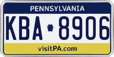 PA license plate KBA8906
