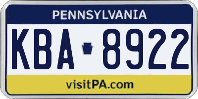 PA license plate KBA8922
