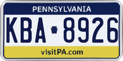 PA license plate KBA8926
