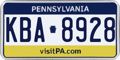 PA license plate KBA8928