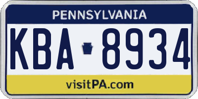 PA license plate KBA8934
