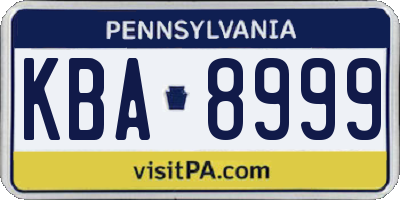 PA license plate KBA8999