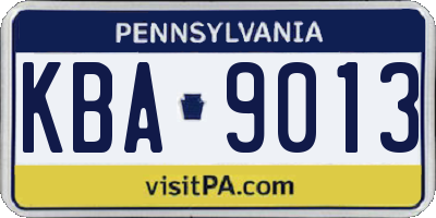 PA license plate KBA9013