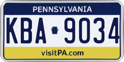 PA license plate KBA9034