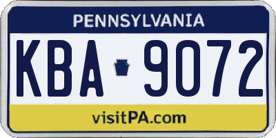 PA license plate KBA9072