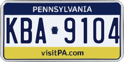 PA license plate KBA9104