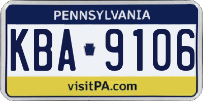 PA license plate KBA9106