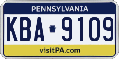 PA license plate KBA9109