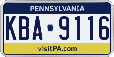 PA license plate KBA9116