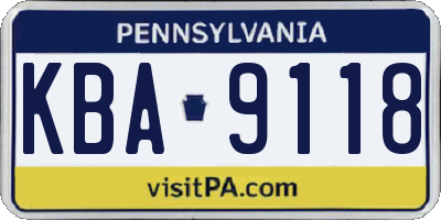 PA license plate KBA9118