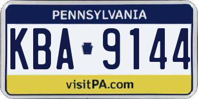 PA license plate KBA9144