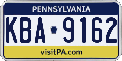 PA license plate KBA9162