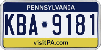 PA license plate KBA9181