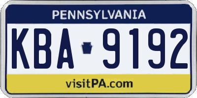 PA license plate KBA9192