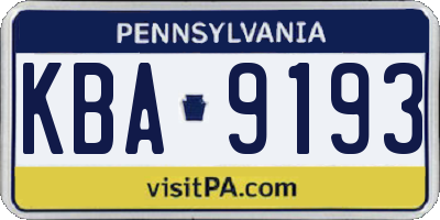 PA license plate KBA9193