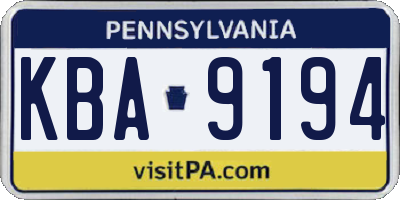 PA license plate KBA9194