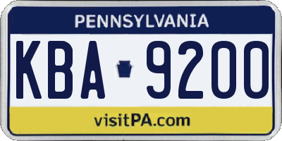 PA license plate KBA9200