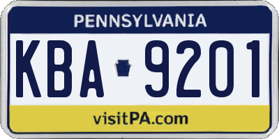PA license plate KBA9201
