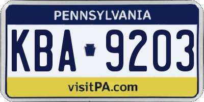 PA license plate KBA9203