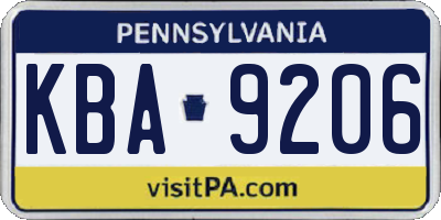 PA license plate KBA9206