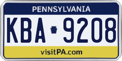 PA license plate KBA9208