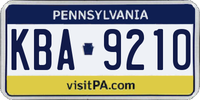 PA license plate KBA9210