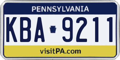 PA license plate KBA9211