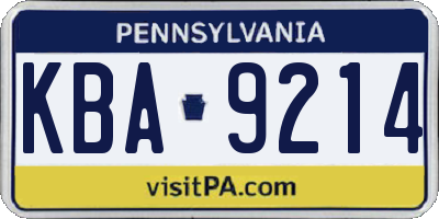 PA license plate KBA9214