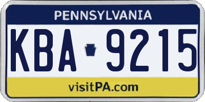 PA license plate KBA9215